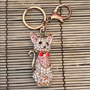 Crystal Cat Keychain with Red Bow